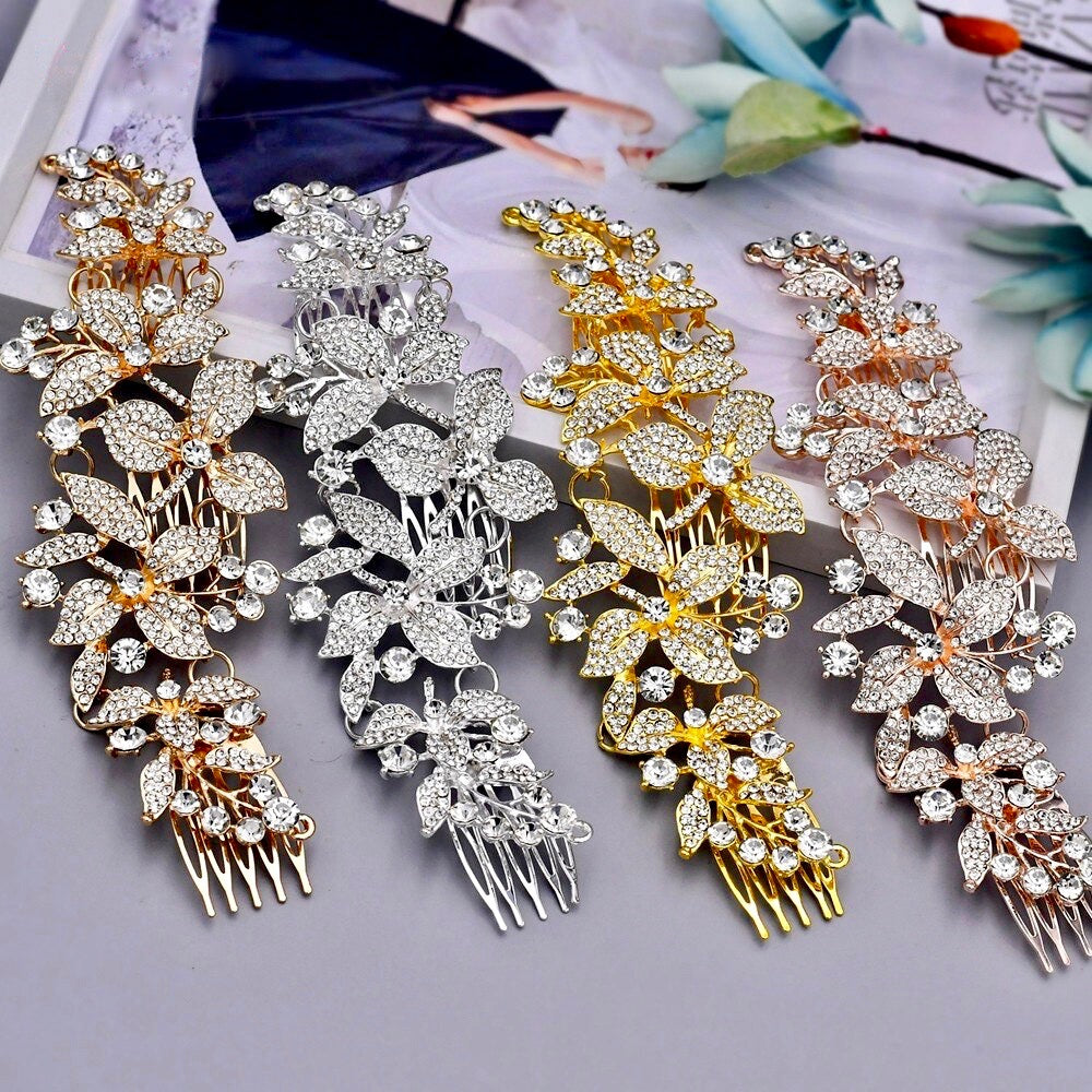 Ariel - Austrian Crystal Bridal Hair Comb - Available in Silver, Rose Gold and Yellow Gold