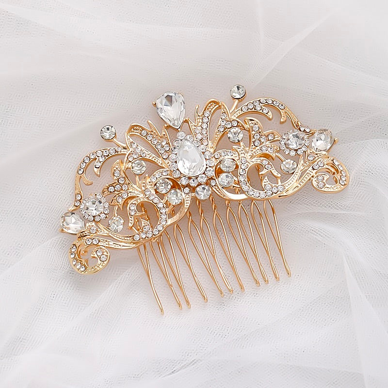 "Meara" - Crystal Bridal Hair Comb - Available in Rose Gold, Yellow Gold and Silver