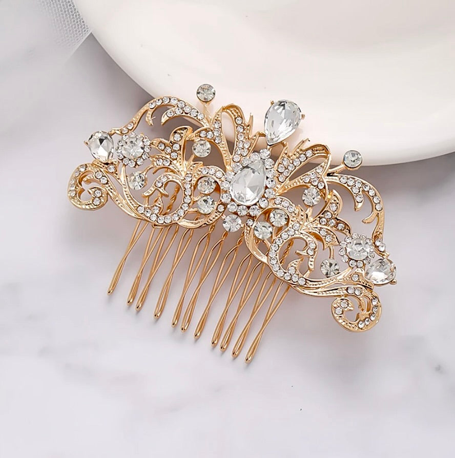 "Meara" - Crystal Bridal Hair Comb - Available in Rose Gold, Yellow Gold and Silver