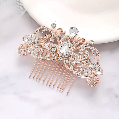 "Meara" - Crystal Bridal Hair Comb - Available in Rose Gold, Yellow Gold and Silver