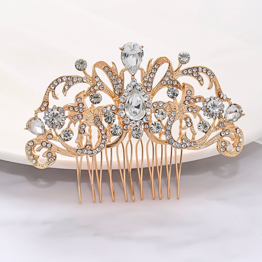 "Meara" - Crystal Bridal Hair Comb - Available in Rose Gold, Yellow Gold and Silver