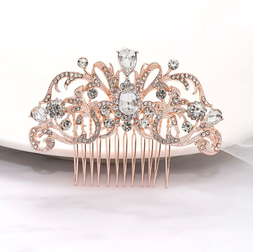 "Meara" - Crystal Bridal Hair Comb - Available in Rose Gold, Yellow Gold and Silver
