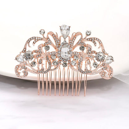 "Meara" - Crystal Bridal Hair Comb - Available in Rose Gold, Yellow Gold and Silver