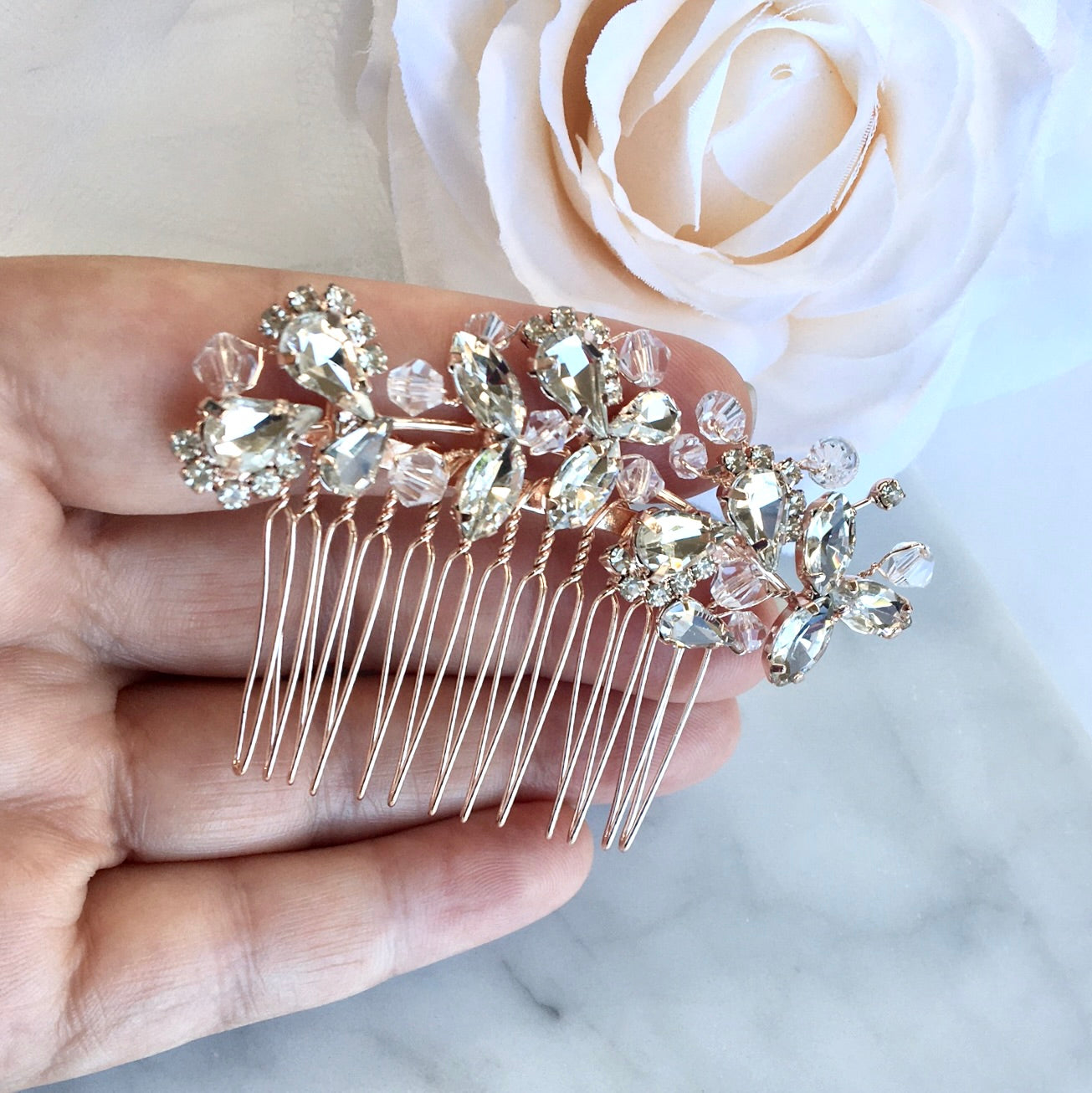"Kinsley" - Crystal Bridal Hair Comb - Available in Silver, Rose Gold and Yellow Gold