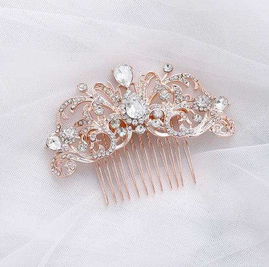 "Meara" - Crystal Bridal Hair Comb - Available in Rose Gold, Yellow Gold and Silver