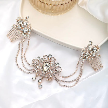 "Laurette" - Art Deco Style Crystal Bridal Hair Drape - Available in Yellow Gold, Silver and Rose Gold