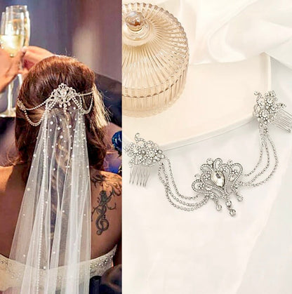 "Laurette" - Art Deco Style Crystal Bridal Hair Drape - Available in Yellow Gold, Silver and Rose Gold