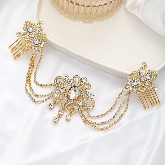 "Laurette" - Art Deco Style Crystal Bridal Hair Drape - Available in Yellow Gold, Silver and Rose Gold