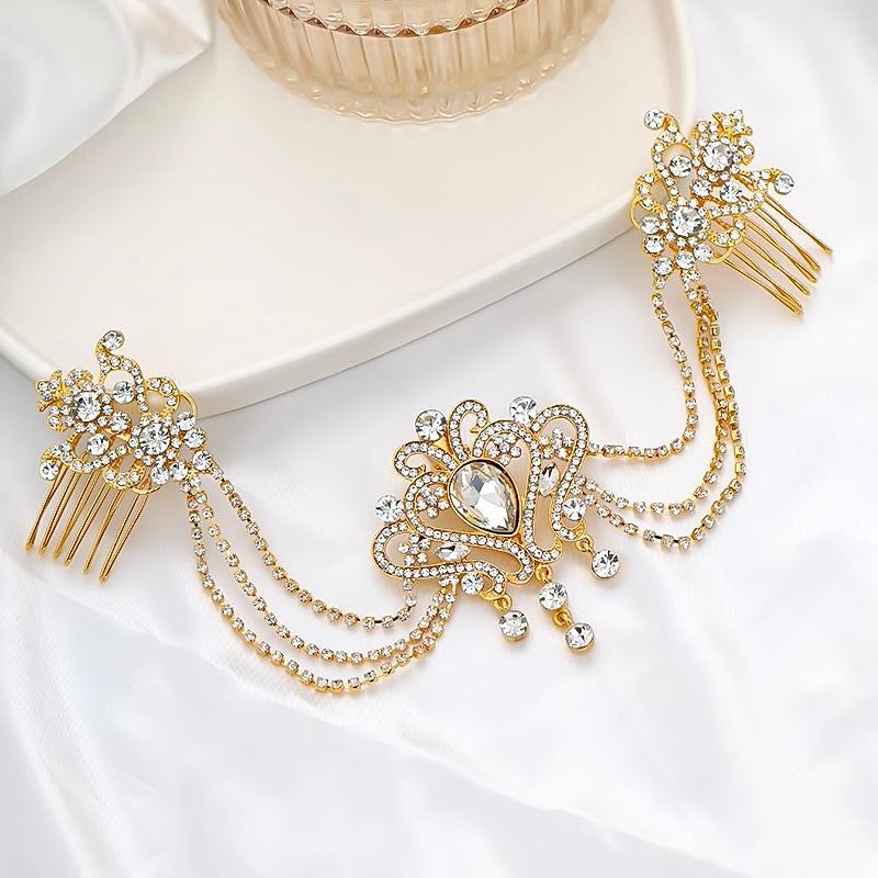"Laurette" - Art Deco Style Crystal Bridal Hair Drape - Available in Yellow Gold, Silver and Rose Gold