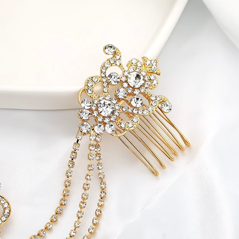 "Laurette" - Art Deco Style Crystal Bridal Hair Drape - Available in Yellow Gold, Silver and Rose Gold