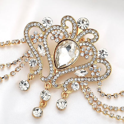 "Laurette" - Art Deco Style Crystal Bridal Hair Drape - Available in Yellow Gold, Silver and Rose Gold