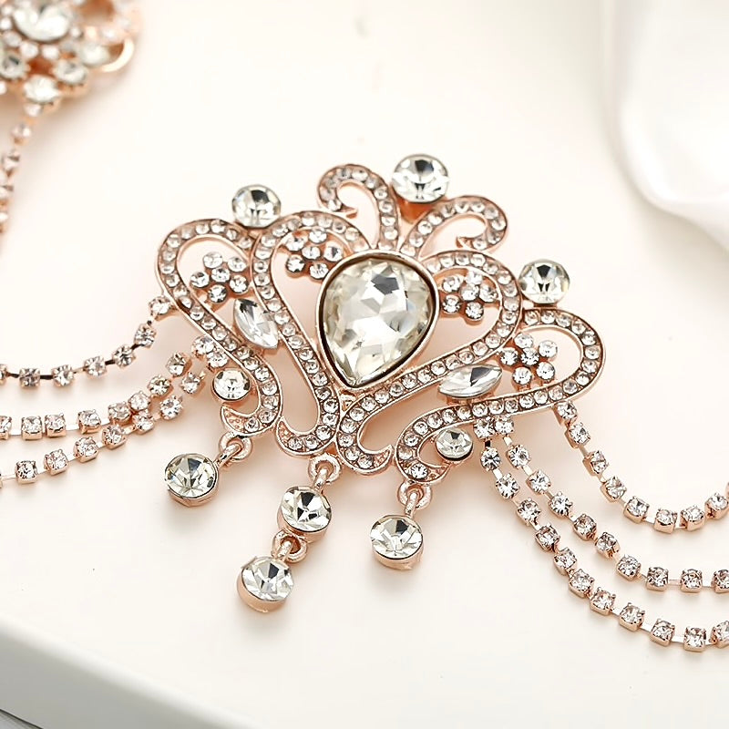"Laurette" - Art Deco Style Crystal Bridal Hair Drape - Available in Yellow Gold, Silver and Rose Gold