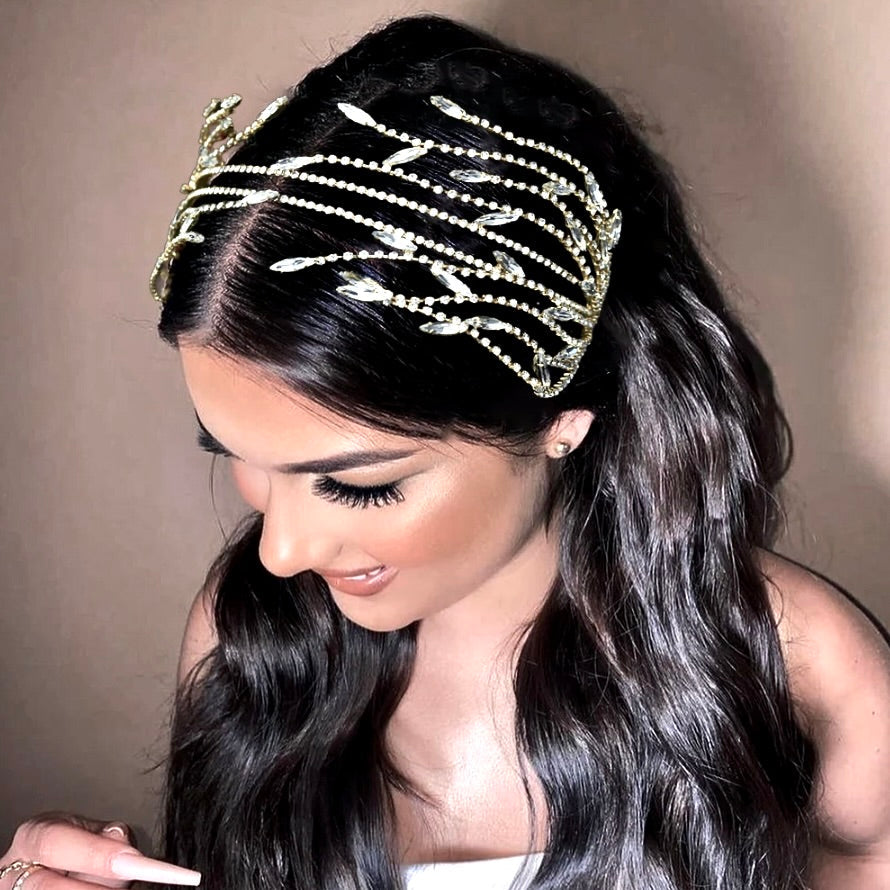 "Katiana" - Crystal Bridal Headband - Available in Silver and Yellow Gold