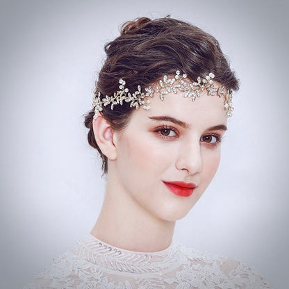 Adrielle - Pearl and Crystal Bridal Headband / Vine - Available in Rose Gold, Silver and Yellow Gold