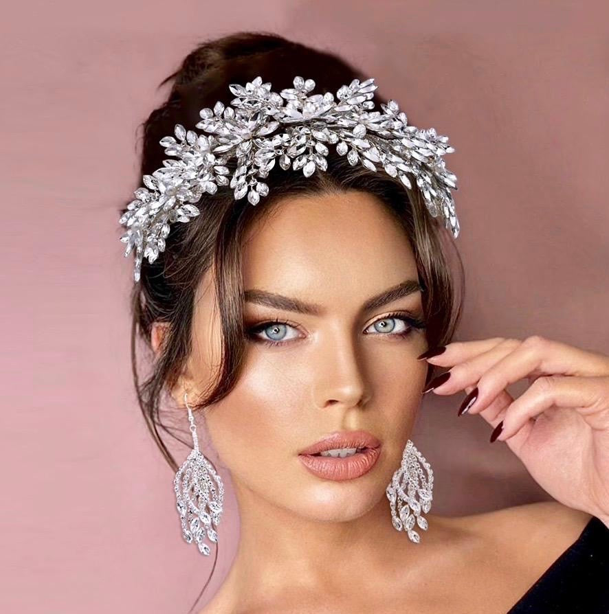Belladonna - Silver Cubic Zirconia and Pearl Bridal Hair Accessory