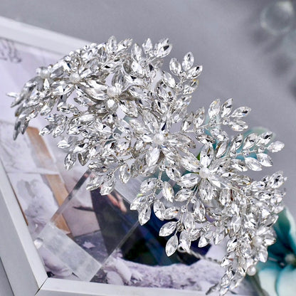 Belladonna - Silver Cubic Zirconia and Pearl Bridal Hair Accessory