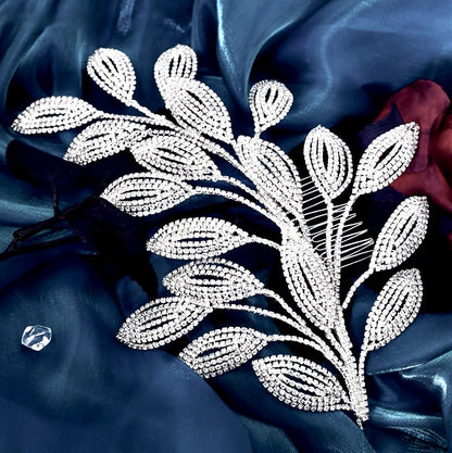 Dayra - Crystal Leaf Bridal Headdress - Available in Silver and Gold