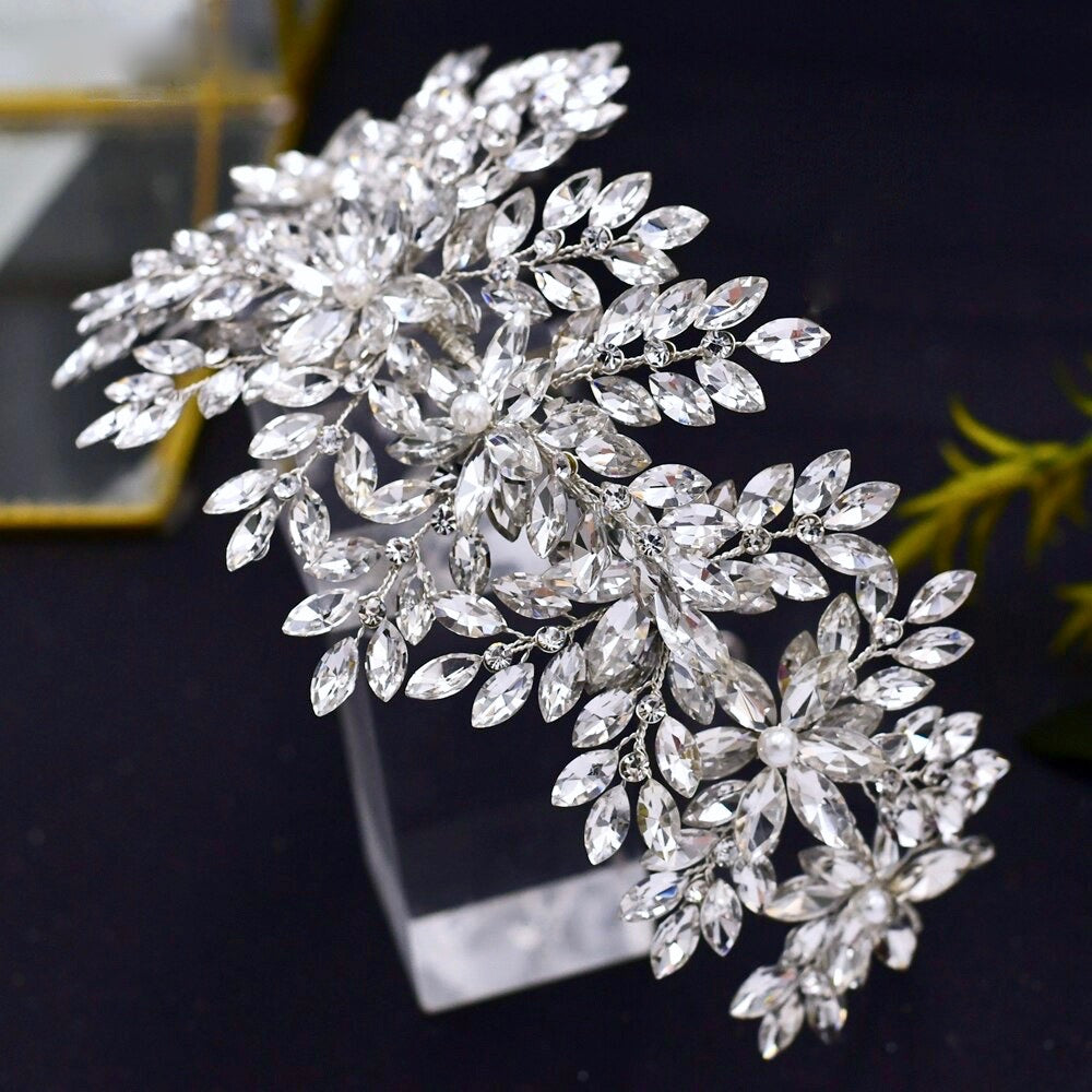 Belladonna - Silver Cubic Zirconia and Pearl Bridal Hair Accessory