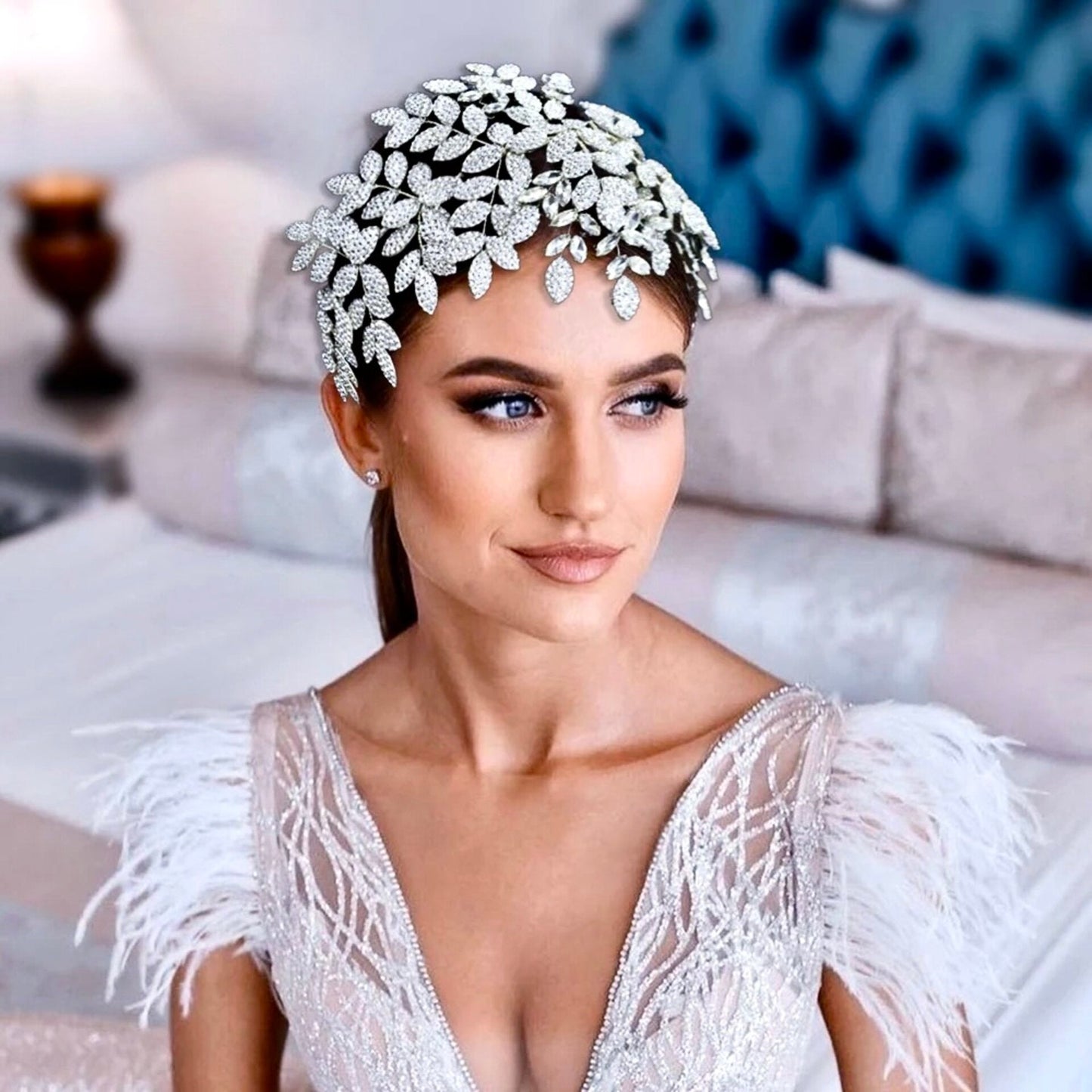 Dominique - Silver Crystal Bridal Headdress