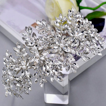 Belladonna - Silver Cubic Zirconia and Pearl Bridal Hair Accessory