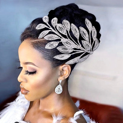 Dayra - Crystal Leaf Bridal Headdress - Available in Silver and Gold