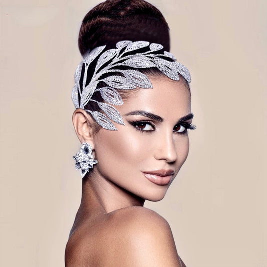 Dayra - Crystal Leaf Bridal Headdress - Available in Silver and Gold