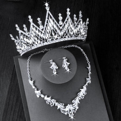 "Taline" - Silver Cubic Zirconia 3-Piece Bridal Jewelry Set With Tiara