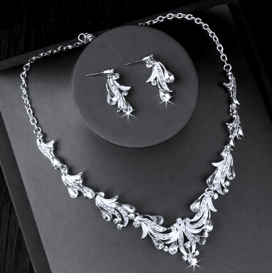 "Taline" - Silver Cubic Zirconia 3-Piece Bridal Jewelry Set With Tiara
