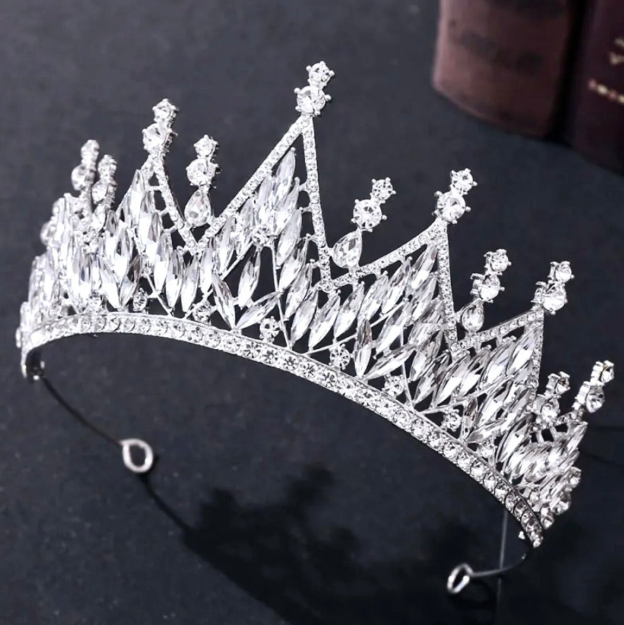 "Taline" - Silver Cubic Zirconia 3-Piece Bridal Jewelry Set With Tiara
