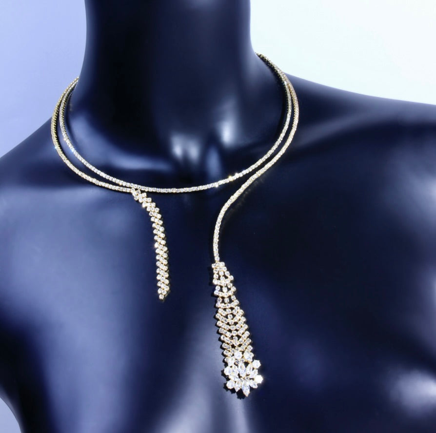 Delia - Crystal Bridal Necklace Set - Available in Silver and Gold