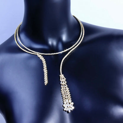Delia - Crystal Bridal Necklace Set - Available in Silver and Gold