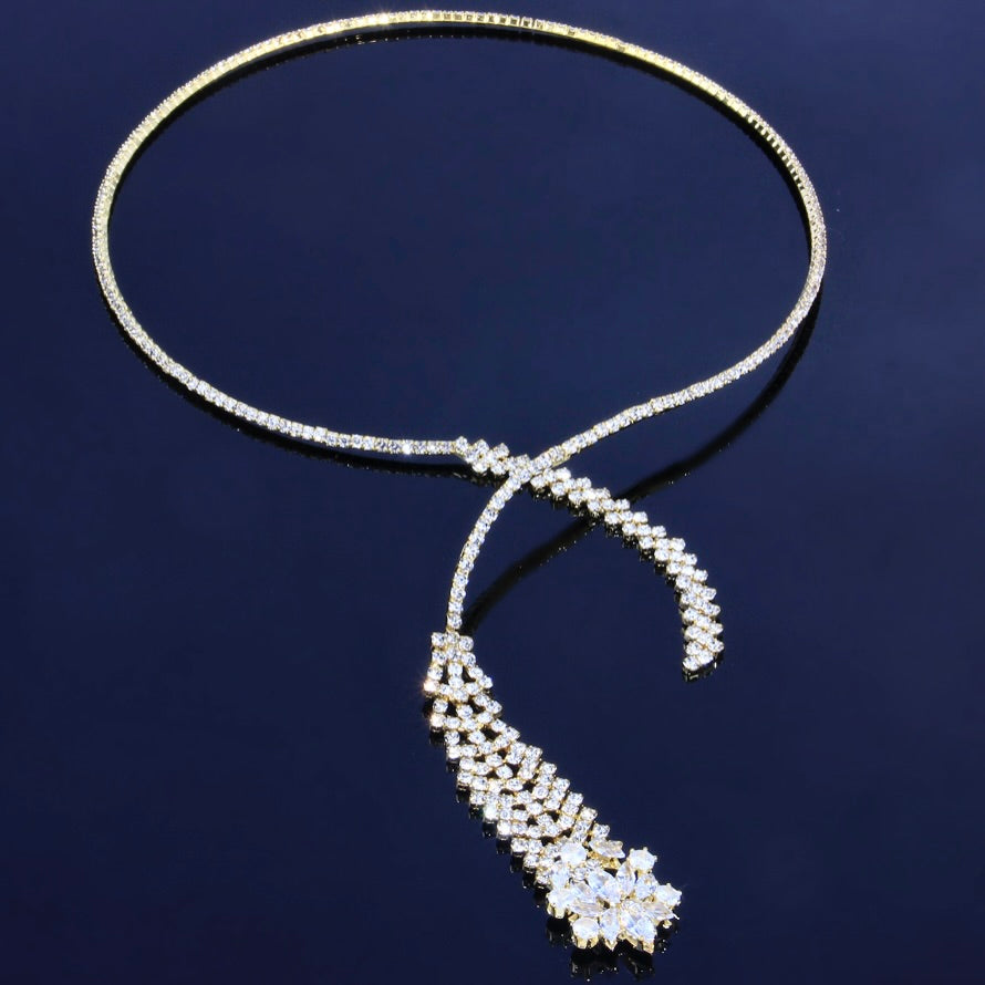 Delia - Crystal Bridal Necklace Set - Available in Silver and Gold