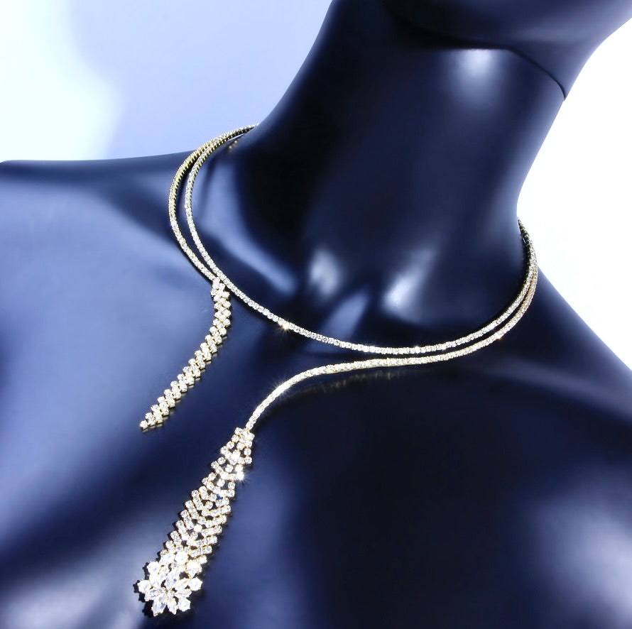 Delia - Crystal Bridal Necklace Set - Available in Silver and Gold