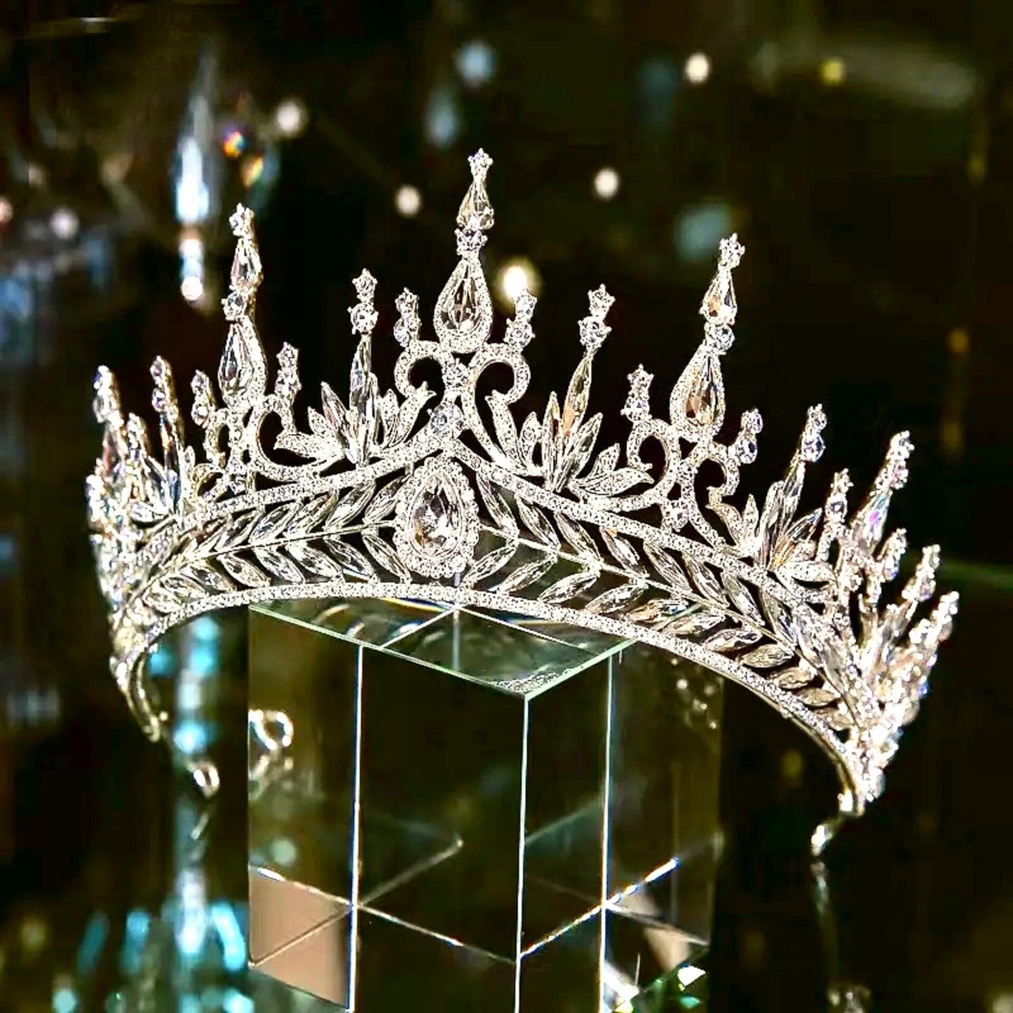 Teyana - Cubic Zirconia Tall Bridal Tiara - Available in Silver and Gold