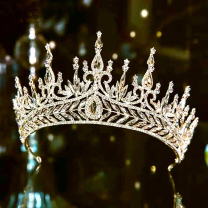 Teyana - Cubic Zirconia Tall Bridal Tiara - Available in Silver and Gold