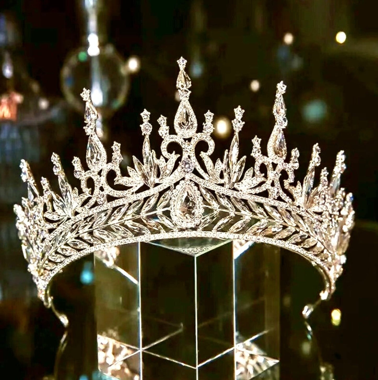 Teyana - Cubic Zirconia Tall Bridal Tiara - Available in Silver and Gold