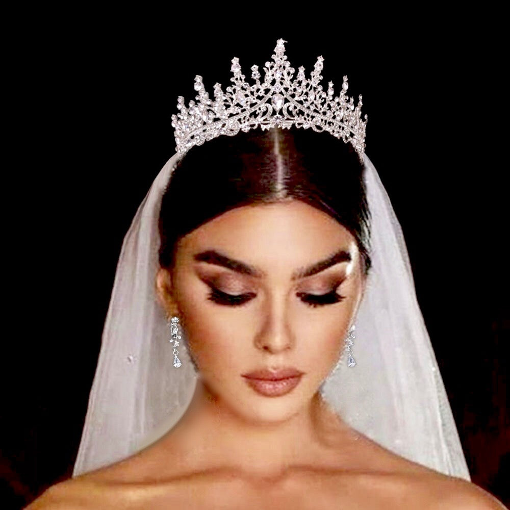 Rosamund - Silver Cubic Zirconia 3-Piece Bridal Jewelry Set With Tiara