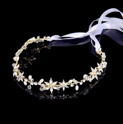 Marianne - Crystal and Pearl Bridal Headband - Available in Gold and Silver