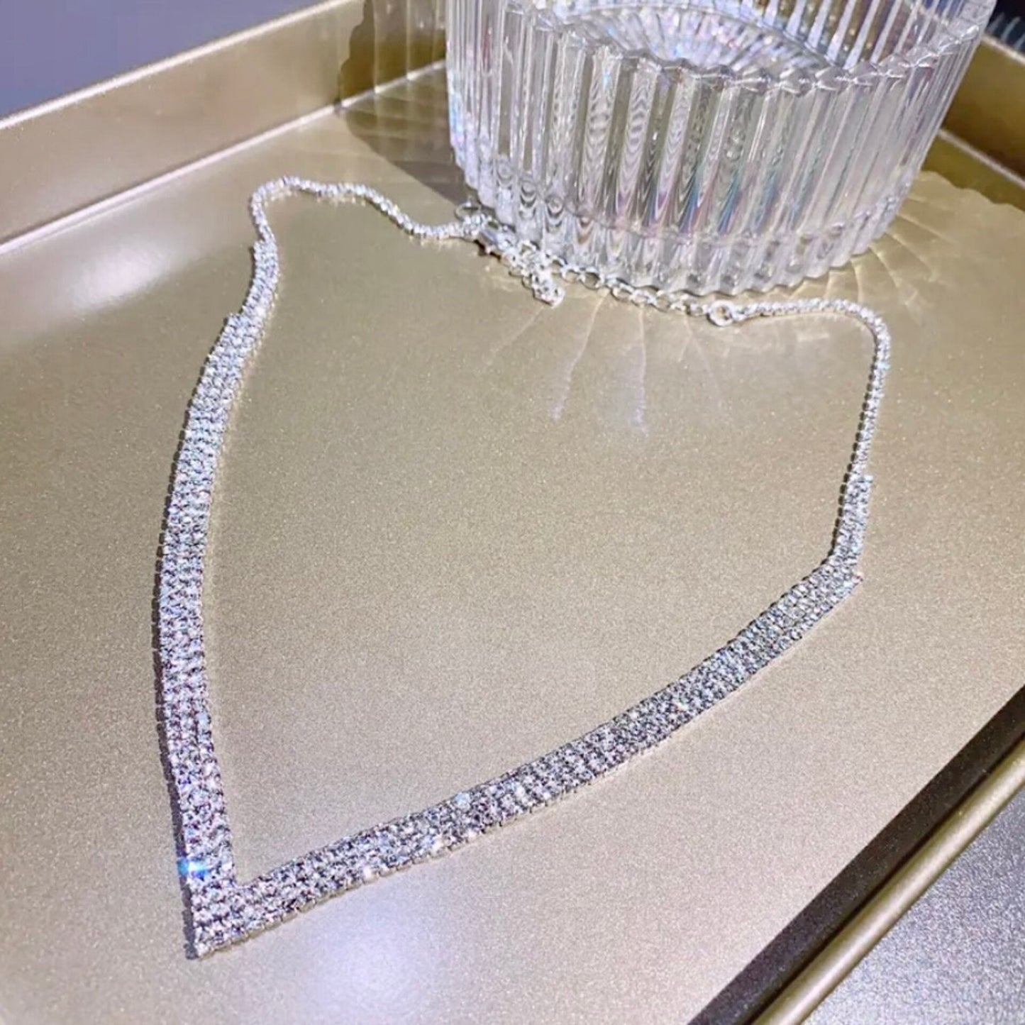 Adalynn - Crystal V-Shaped Bridal Necklace