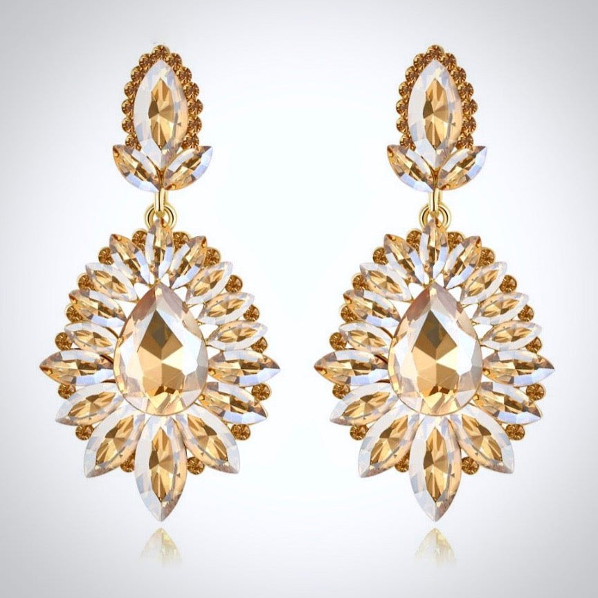 Alma - Rhinestone Bridal Earrings - Available in Silver and Gold