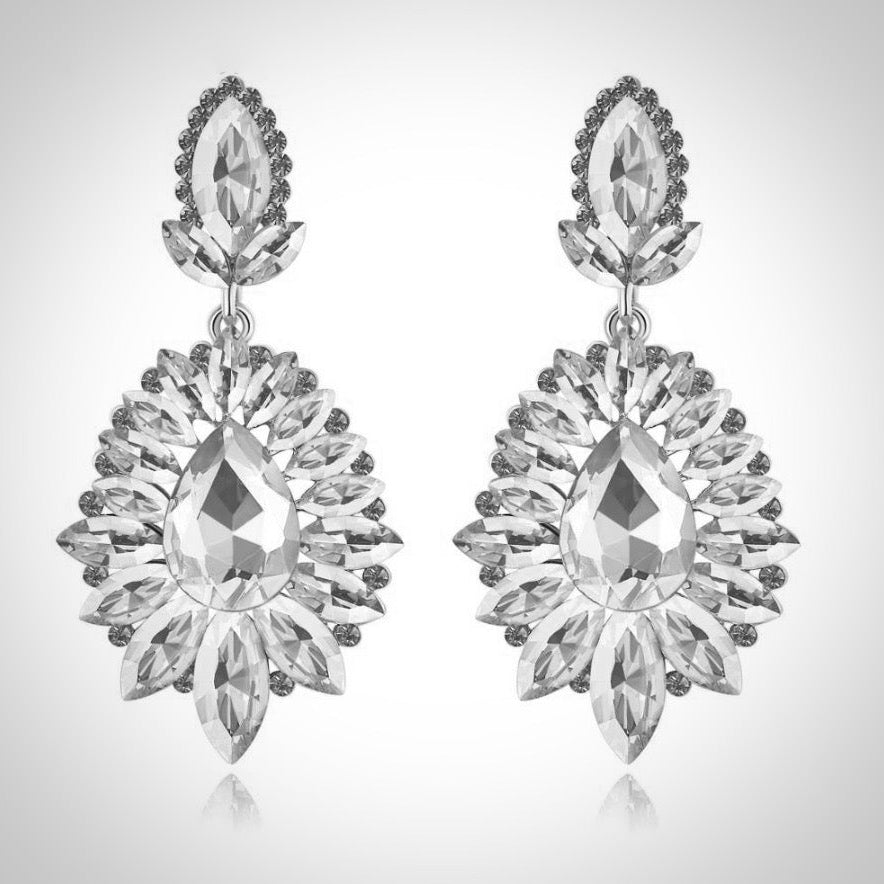 Alma - Rhinestone Bridal Earrings - Available in Silver and Gold