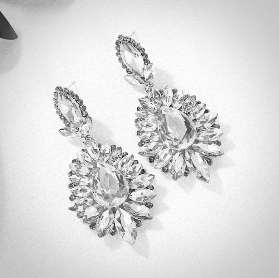 Alma - Rhinestone Bridal Earrings - Available in Silver and Gold