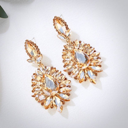 Alma - Rhinestone Bridal Earrings - Available in Silver and Gold