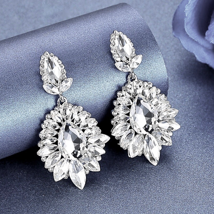 Alma - Rhinestone Bridal Earrings - Available in Silver and Gold
