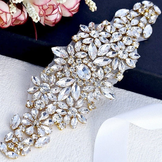 Gwen - Crystal Bridal Belt/Sash - Available in Yellow Gold, Rose Gold and Silver