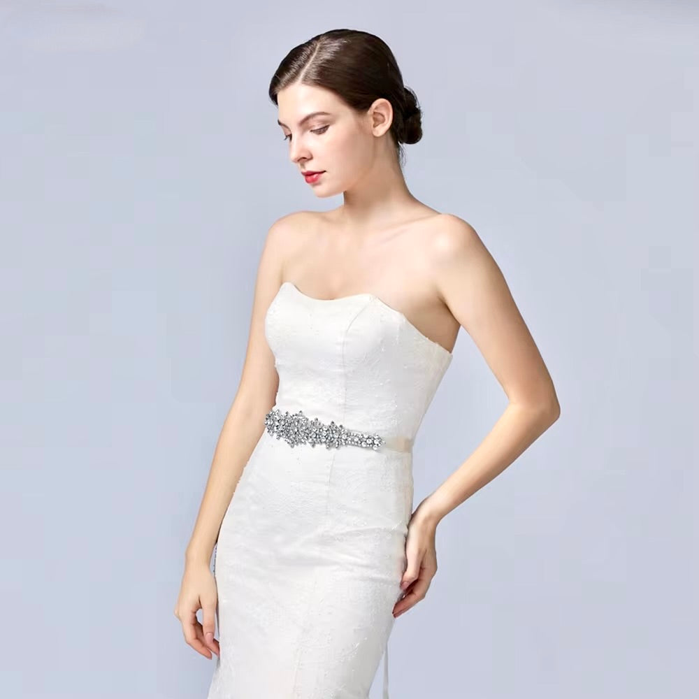 Lilian - Silver Crystal Bridal Belt/Sash