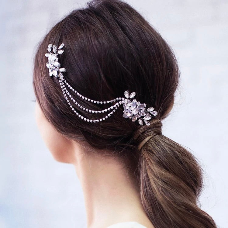 Christine - Crystal Bridal Hair Drape - Available in Silver and Gold
