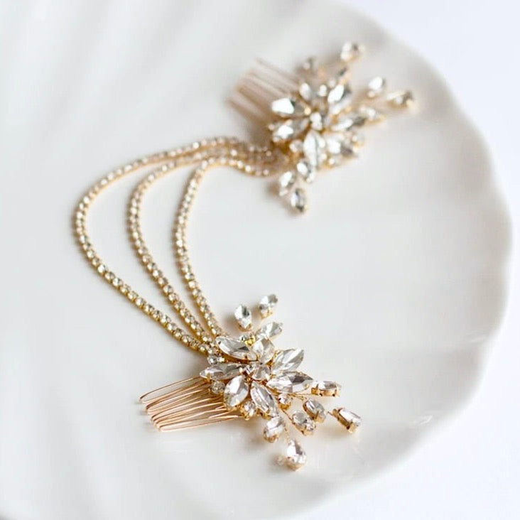Christine - Crystal Bridal Hair Drape - Available in Silver and Gold