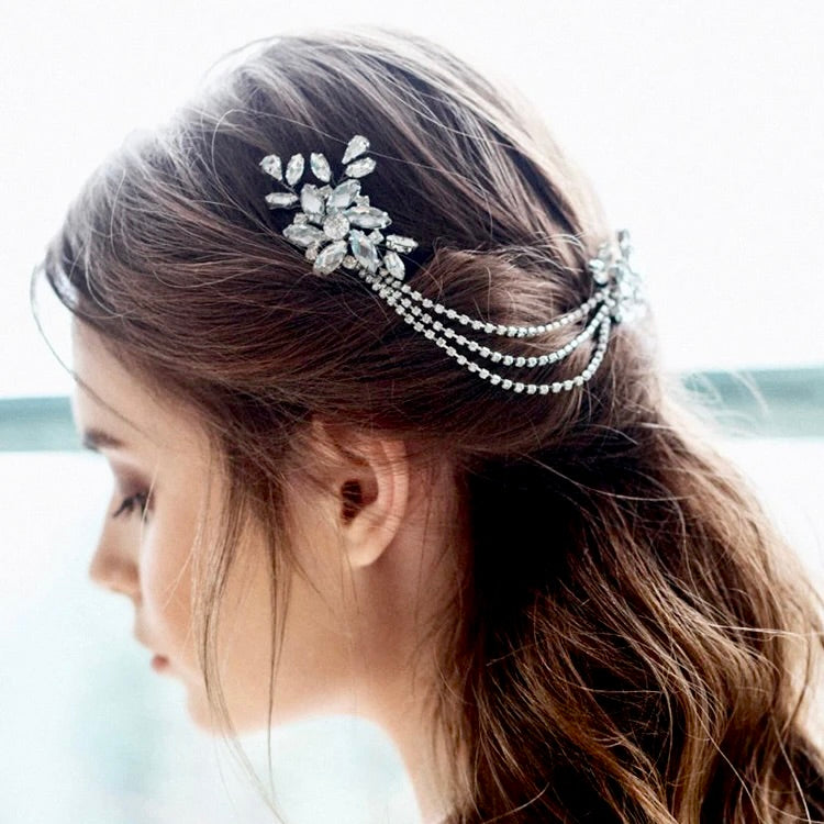Christine - Crystal Bridal Hair Drape - Available in Silver and Gold