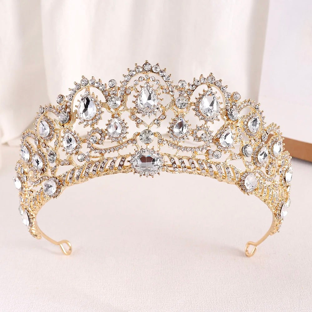 Chrysta - Rhinestone Bridal Tiara - Available in Silver, Rose Gold and Yellow Gold
